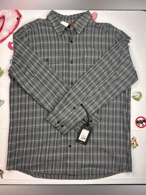 Brothers/Sons Boot Barn Gray Plaid Button Up Flannel Shirt XL NWT